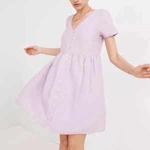 Madewell Linen-Blend Alexandra Button-Front Mini Dress - Lavender, Size Small